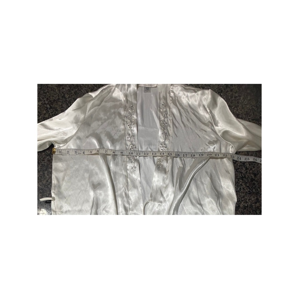 Vintage California Dynasty Ivory Satin Robe L Sequin Ruffle RMD031 No Sash - Picture 6 of 10